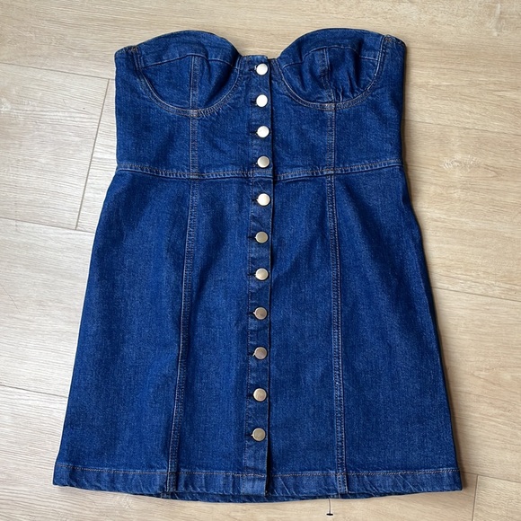 Reformation Blue Nikki Strapless Bustier Denim Mini Dress, SIZE 10 1155 - Picture 4 of 8